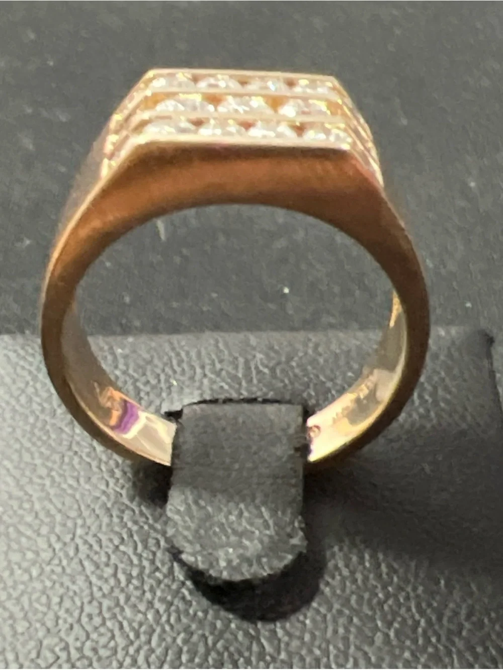 Mens 14K Yellow Gold 3 Rows of Channel-Set Genuine Diamonds Ring 1.75 Total CTW